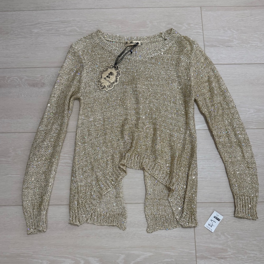 ✨misshop Gold Sequin Bow Open Back Long Sleeve